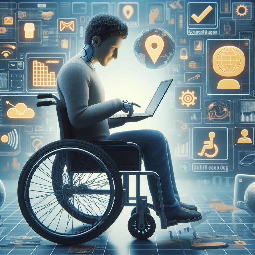 Ai photo - disable person in wheelchair usıng laptop 